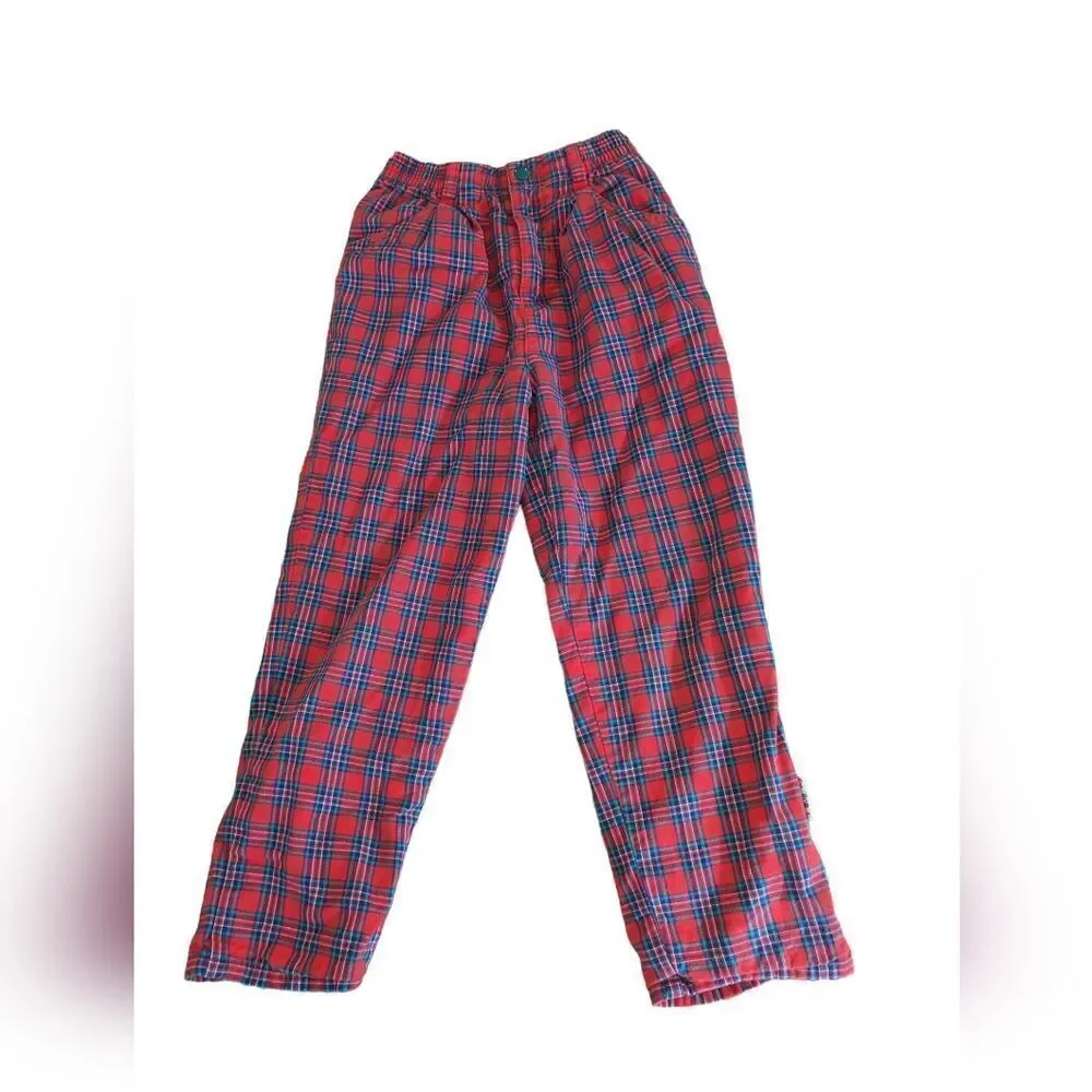 Gymboree vintage rainbow tag red plaid fleece‎ lined pants